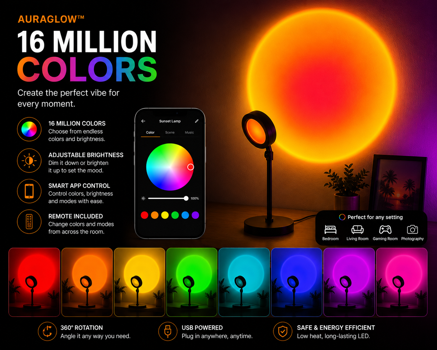 AuraGlow™ Smart Sunset Projector Lamp